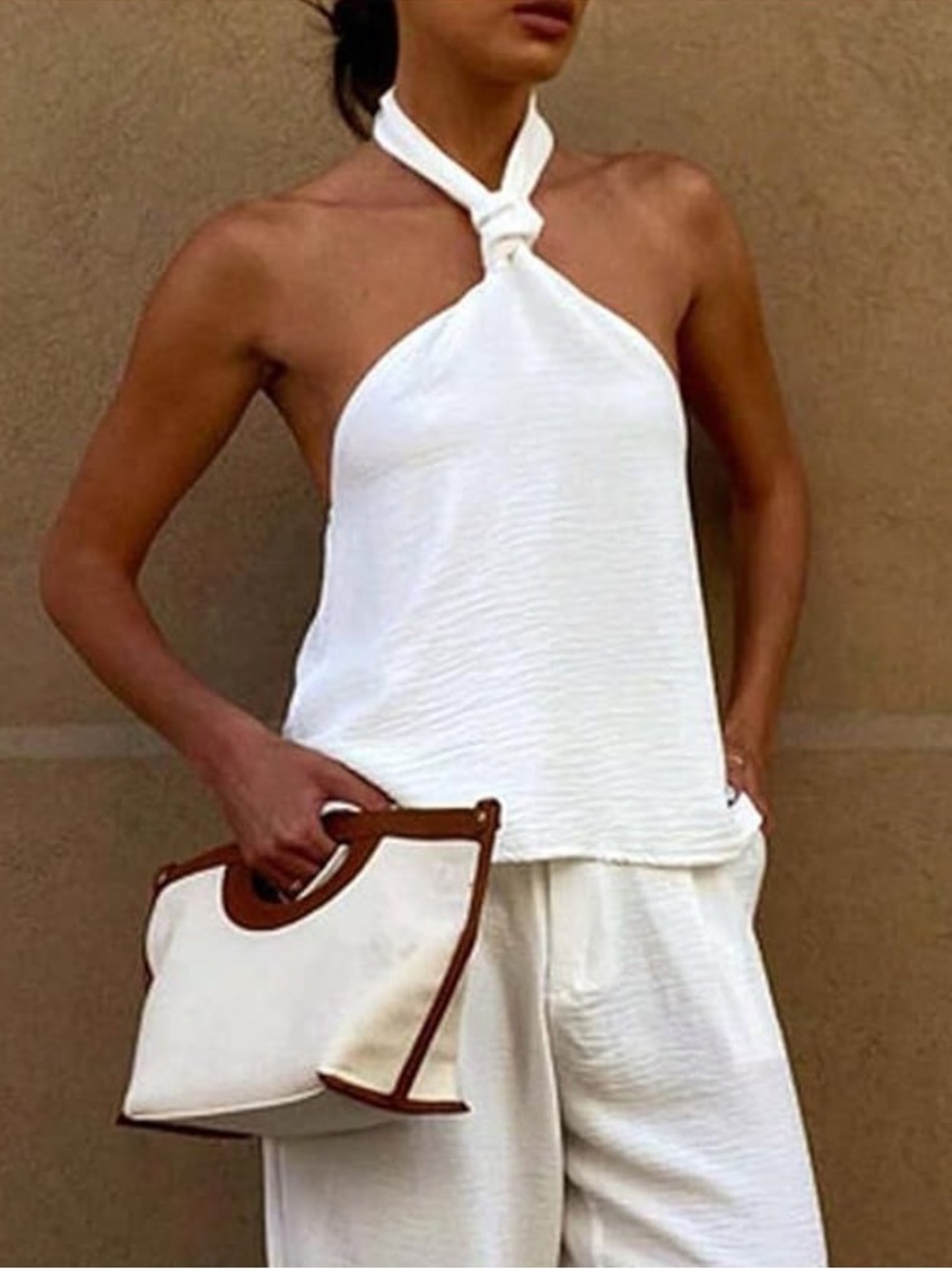 Women's White Halter-Neck Top